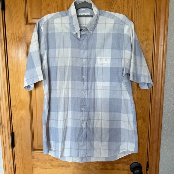Vintage Dior Men's Blue and White Plaid Shirt size Large - Picture 1 of 6